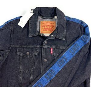 Levis Denim Jump Shot Track Coachs Trucker Jacket Mens Medium Sleeve Spellout